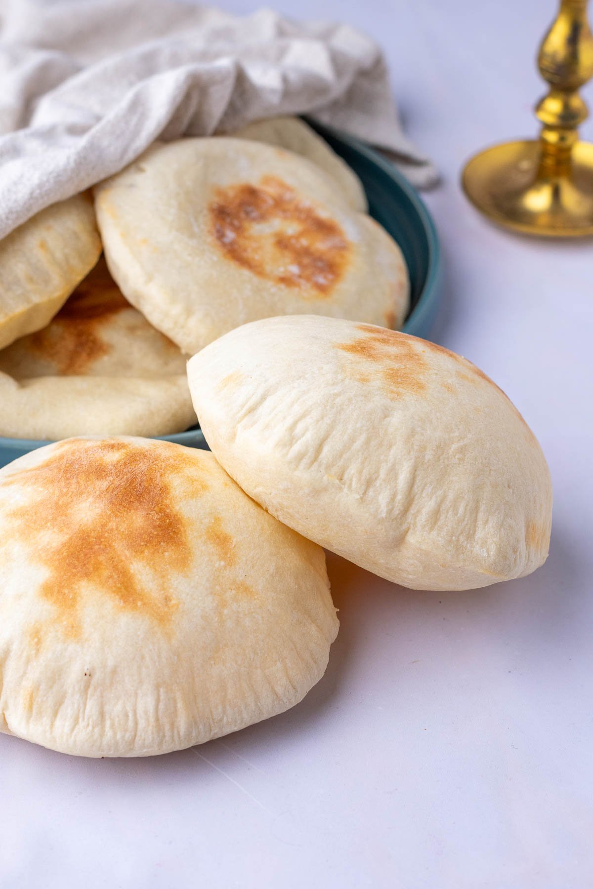 Fluffy and poofy sourdough pita bread.