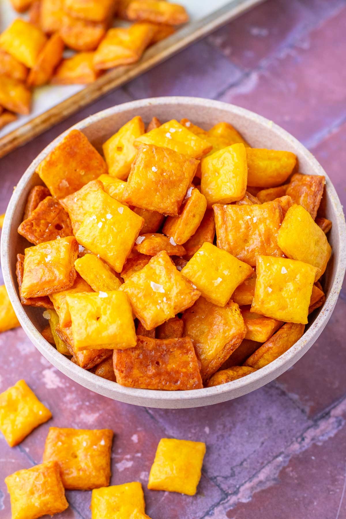 Bowl of sourdough discard cheese crackers cheez-its