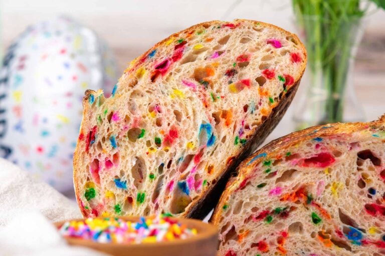 Funfetti sourdough bread with rainbow sprinkles.
