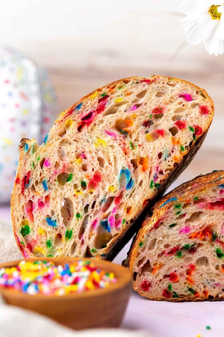 Funfetti sourdough bread with rainbow sprinkles.