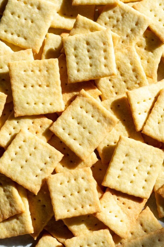 Pile of Sourdough Butter Crackers.