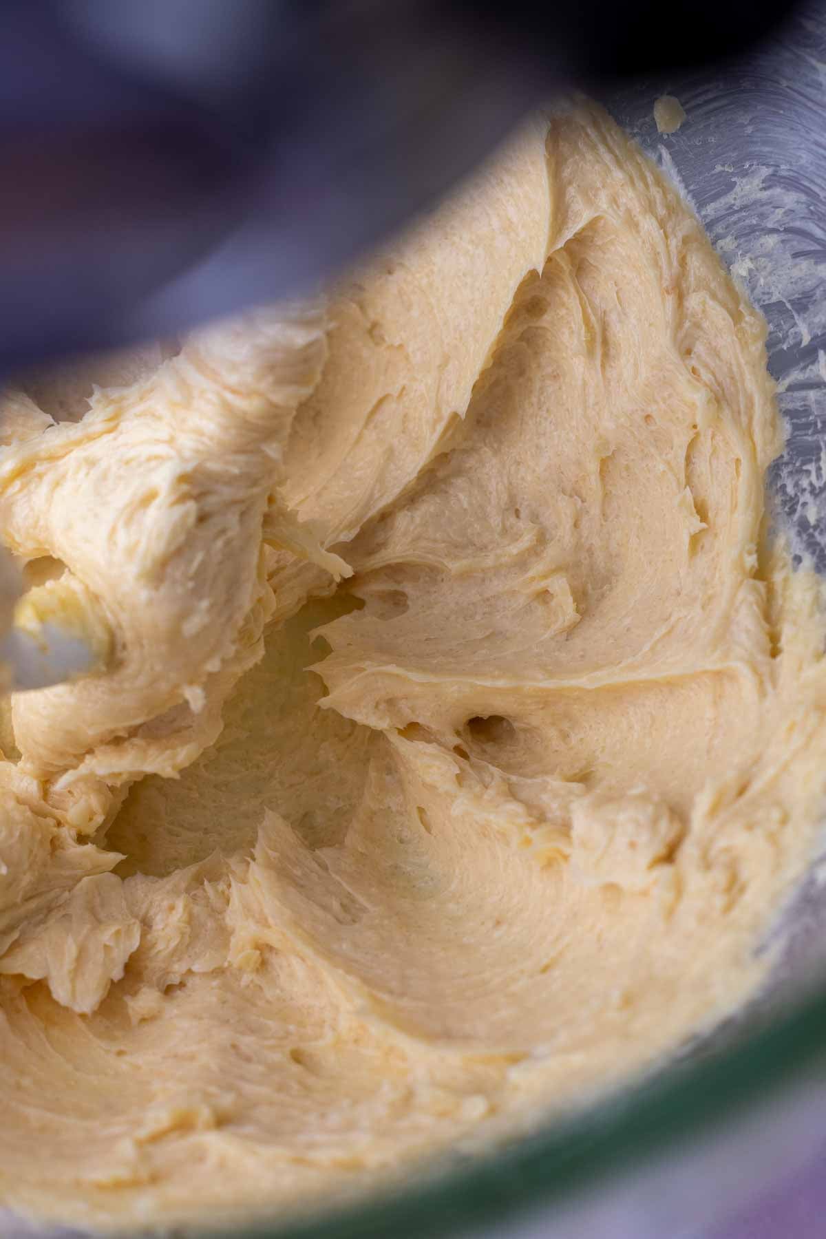 Creaming butter and sugar in a stand mixer for sourdough animal crackers.